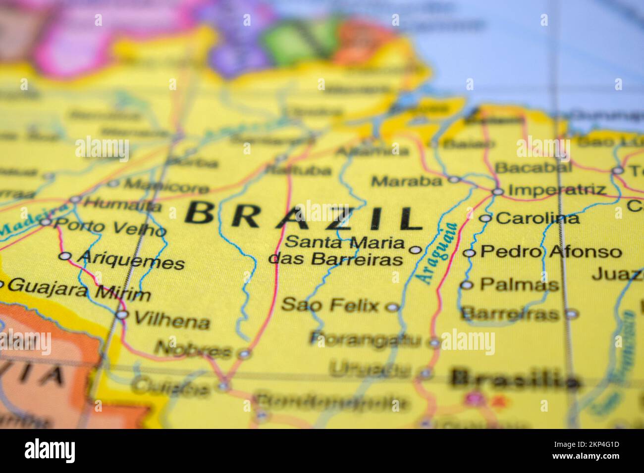 Brésil Voyage concept Nom de pays sur la carte du monde politique très Macro vue rapprochée Banque D'Images