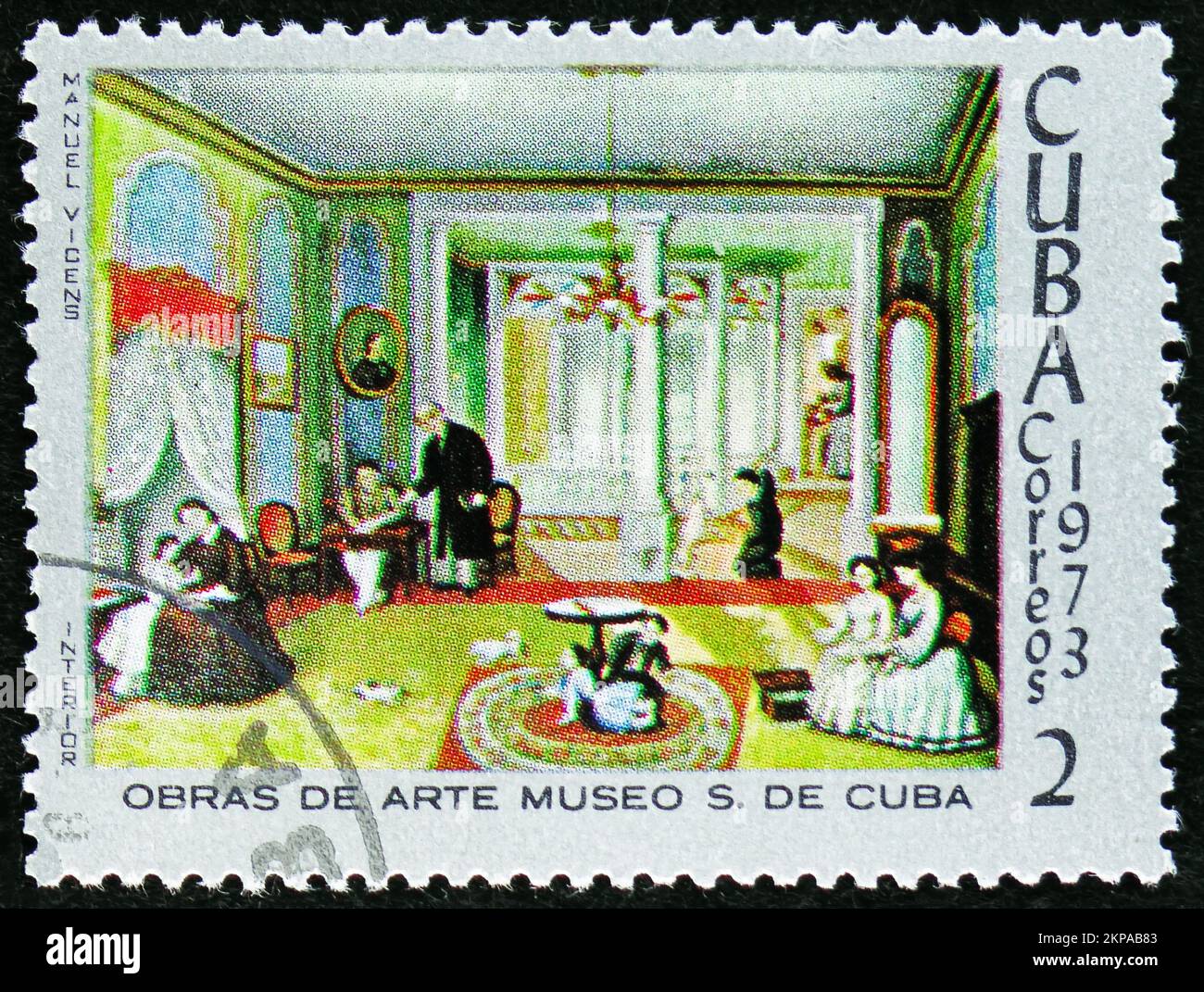 MOSCOU, RUSSIE - 29 OCTOBRE 2022 : le timbre-poste imprimé à Cuba montre Manuel Vicns, série du Musée Santiago de Cuba, vers 1973 Banque D'Images