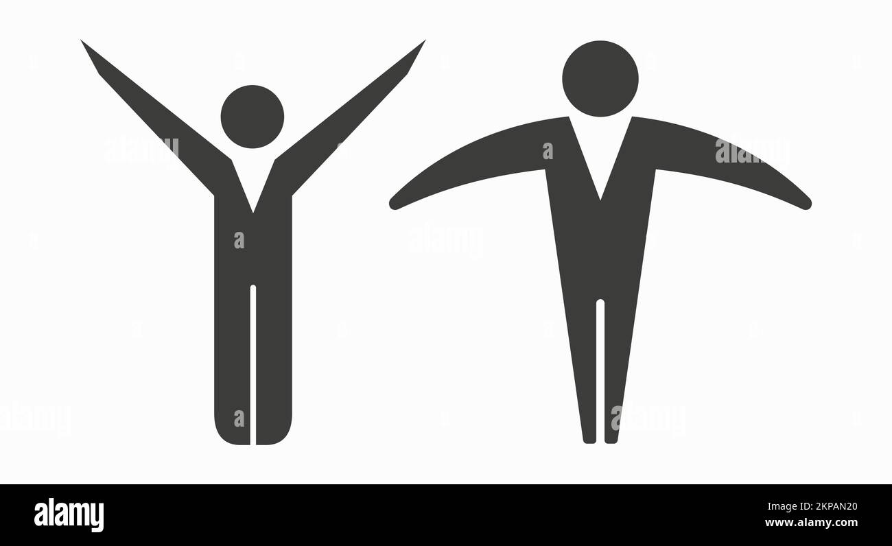 Deux icônes de figure de manche d'exercice. Sport de fitness avatar debout simple. Illustration vectorielle plate isolée sur fond blanc. Illustration de Vecteur