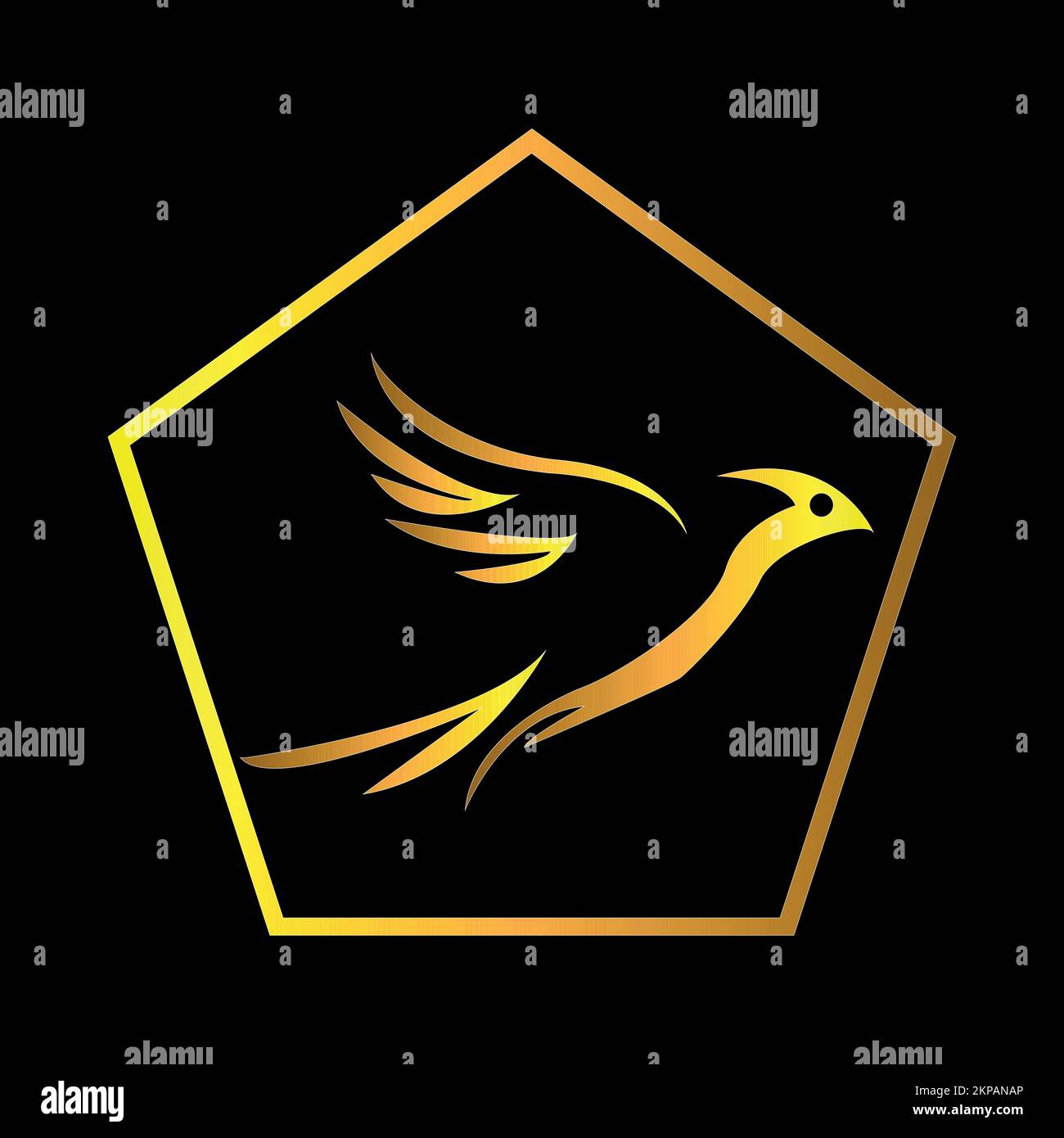 Vecteur d'un logo d'oiseau aigle doré minimaliste volant sur un fond noir Illustration de Vecteur