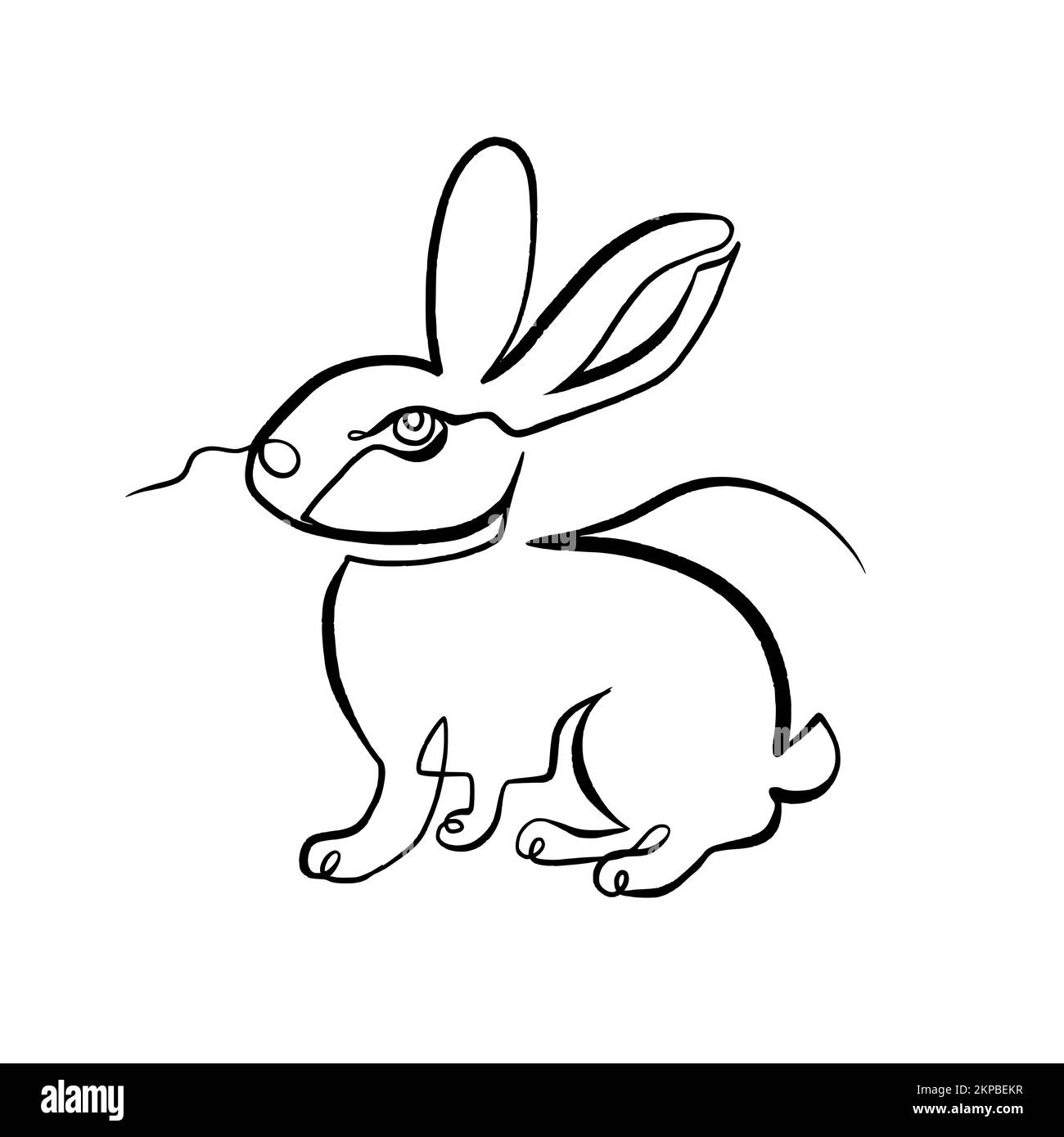 Dessin vectoriel en ligne continue de mignon lièvre, lapin Illustration de Vecteur