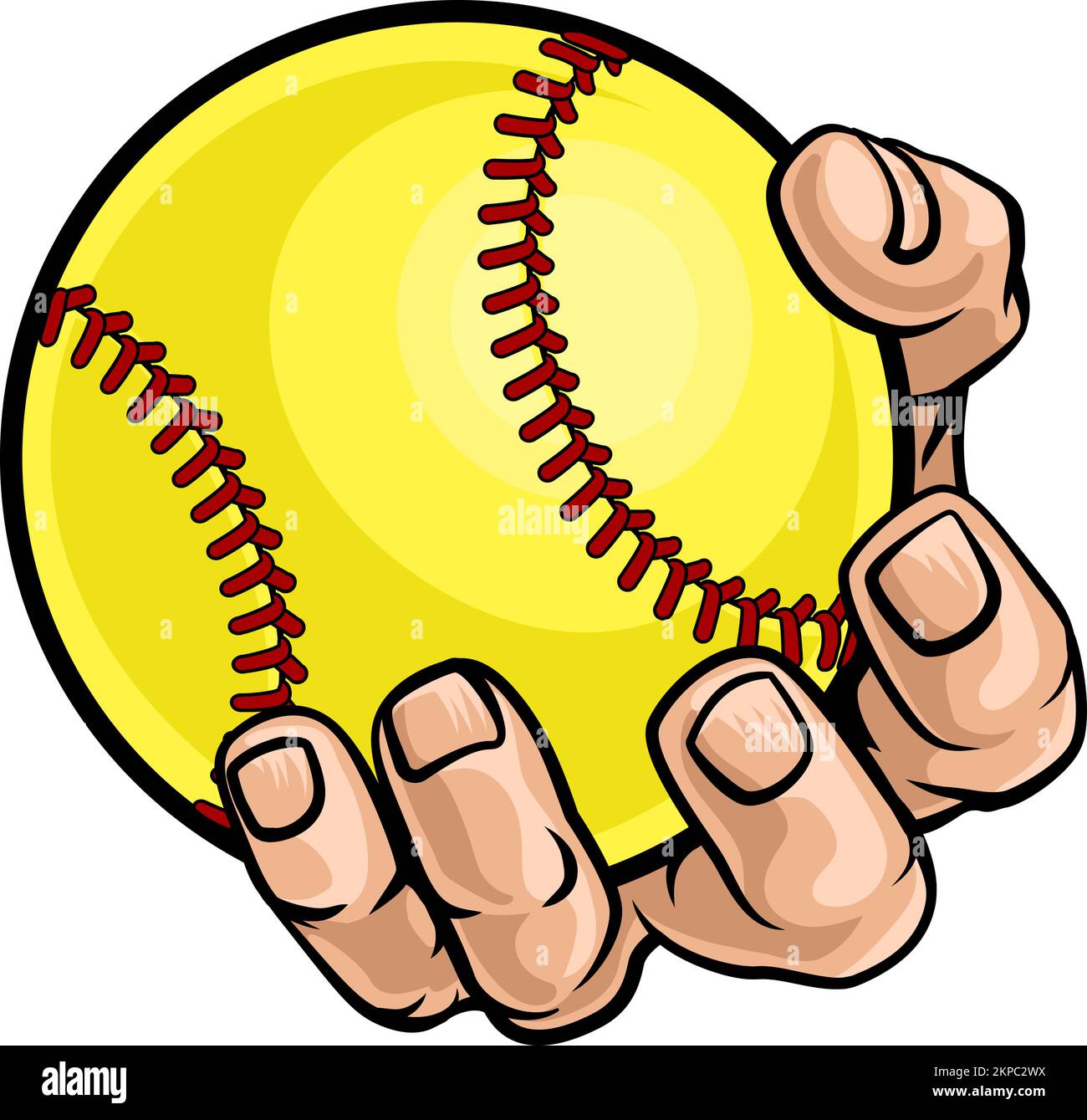 Mascotte main tenant le ballon Softball Illustration de Vecteur