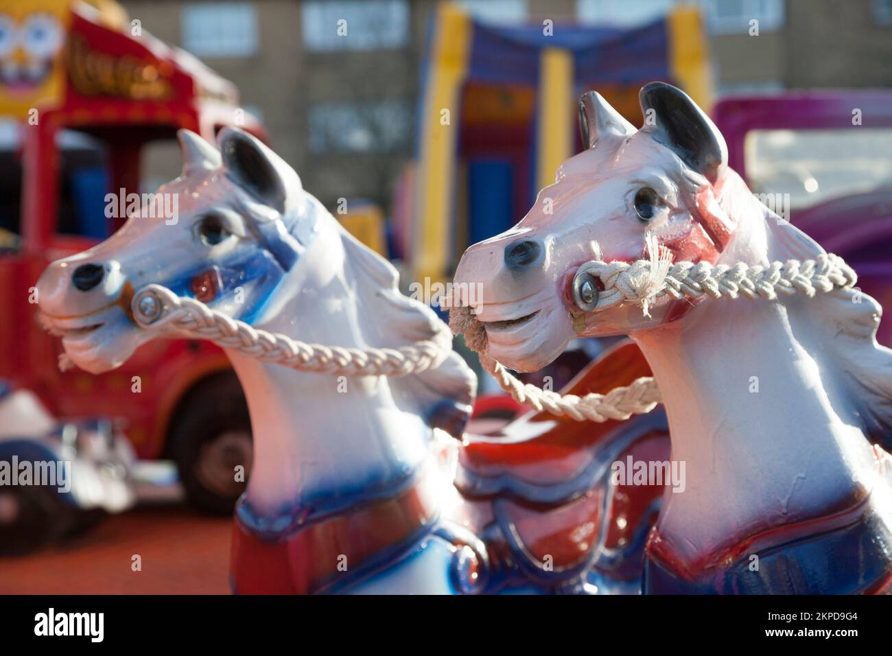 Chevaux du champ de foire à bord, festival d'hiver d'Helensburgh, Écosse Banque D'Images