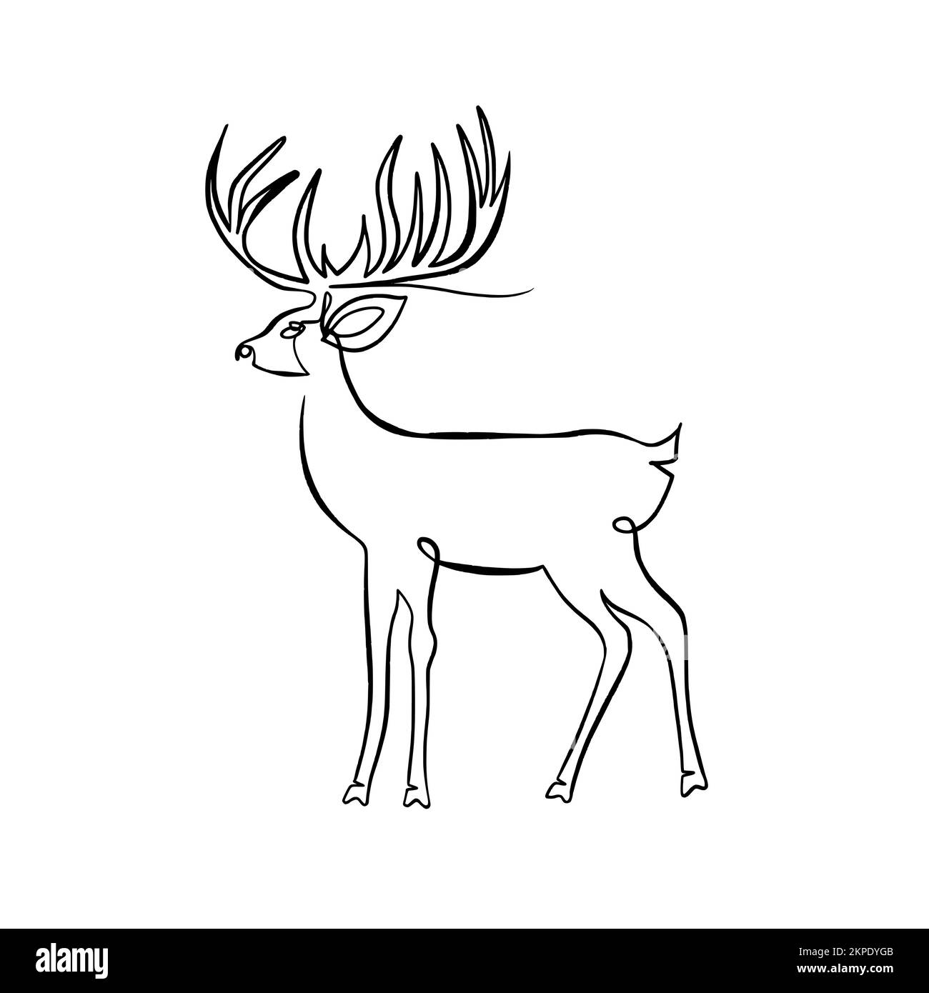 Portrait d'un cerf vue de côté sur une ligne Illustration de Vecteur