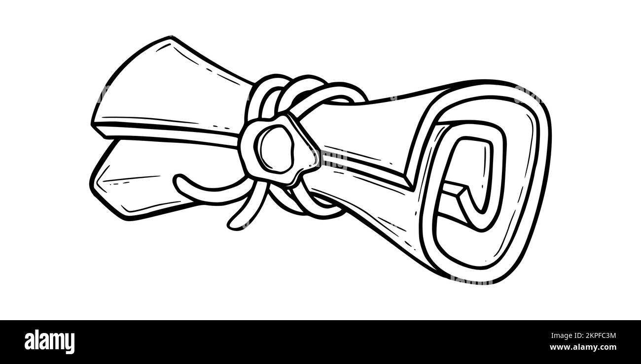 Ancienne esquisse de défilement. Rouleau de papier déchiré avec un sceau pour les jeux. Illustration vectorielle isolée sur fond blanc Illustration de Vecteur