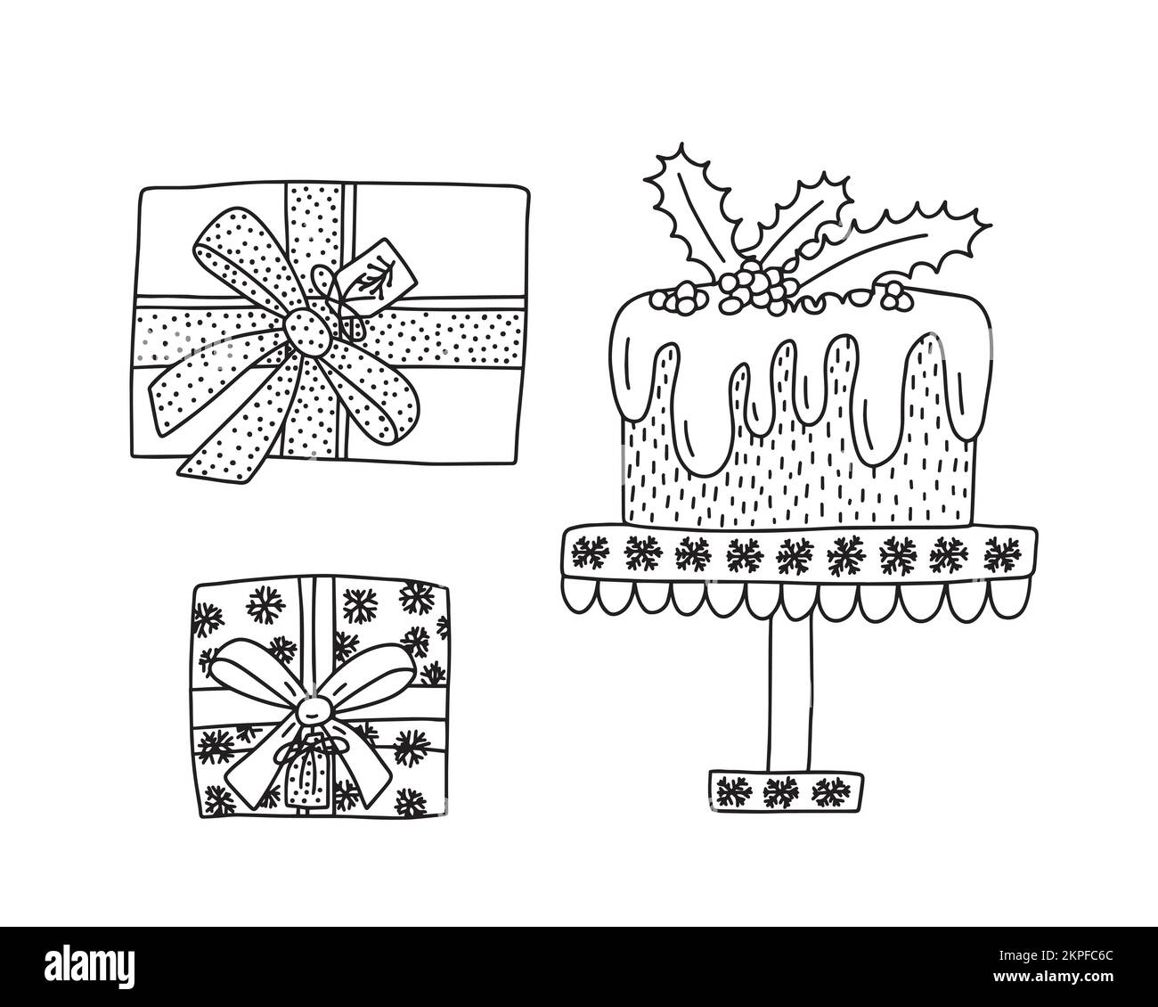 Ensemble de boîtes à gâteaux et à cadeaux de Noël Illustration de Vecteur