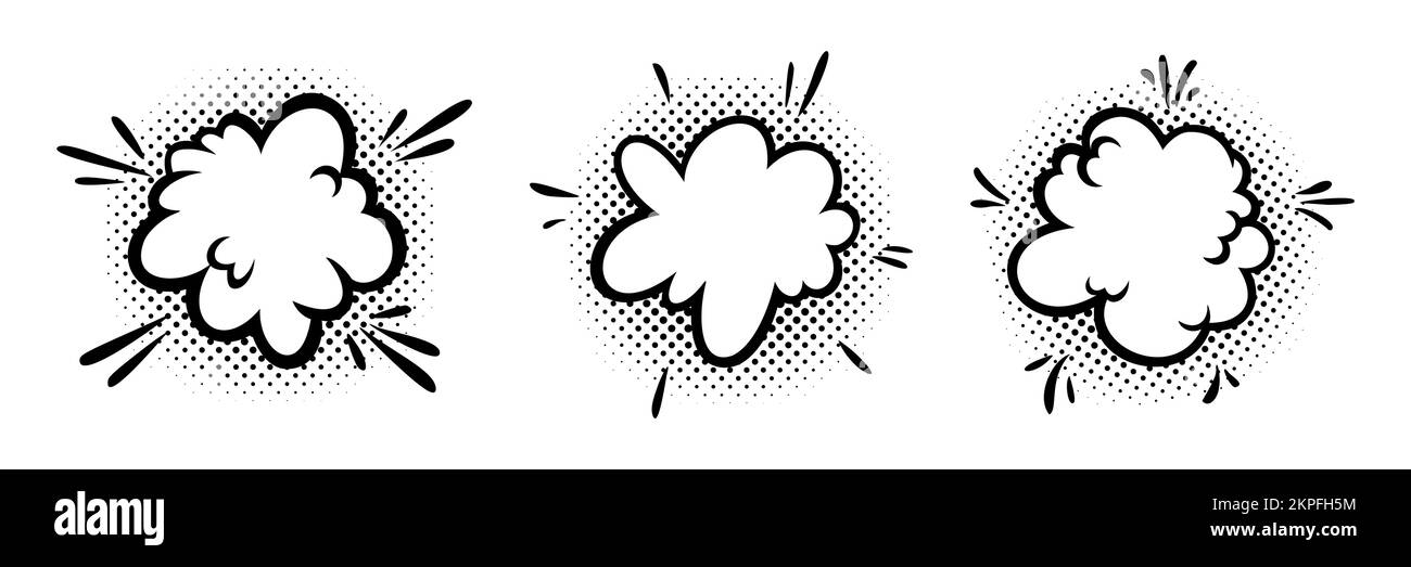 Nuages effet rampe bande dessinée. Jeu de bulles d'explosion et de fumée. Illustration vectorielle isolée sur fond blanc Illustration de Vecteur