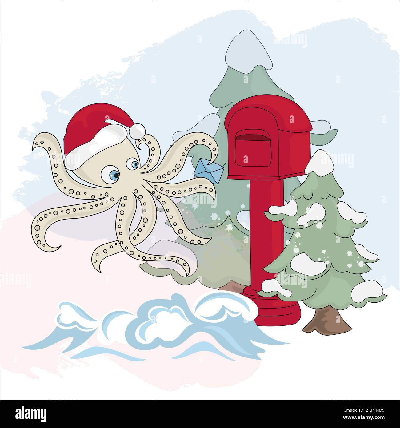 PIEUVRE COURRIER sous-marin animal Santa Claus mer Joyeux Noël nouvel an dessin animé clip Art Vector Illustration Set pour l'impression Illustration de Vecteur