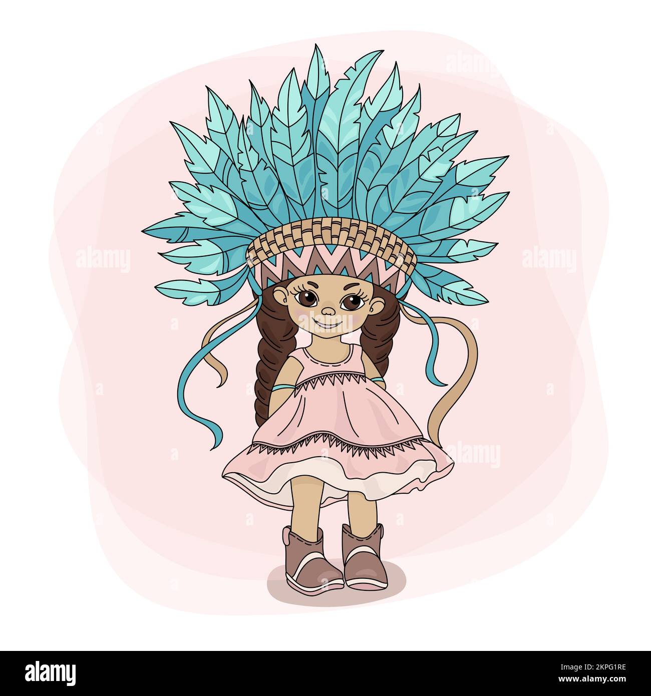 YOUNG POCAHONTAS American Native Indians Princess Girl clip Art Vector Illustration Set for Print Illustration de Vecteur