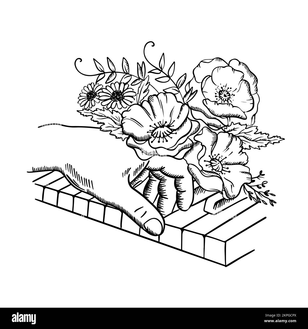 PIANISTE DE musicien sur les clés de piano et le bouquet de fleurs en Monochrome style esquisse dessin dessin dessin dessin dessin dessin dessin dessin dessin dessin dessin dessin dessin dessin dessin vectoriel Illustration ensemble pour impression Illustration de Vecteur