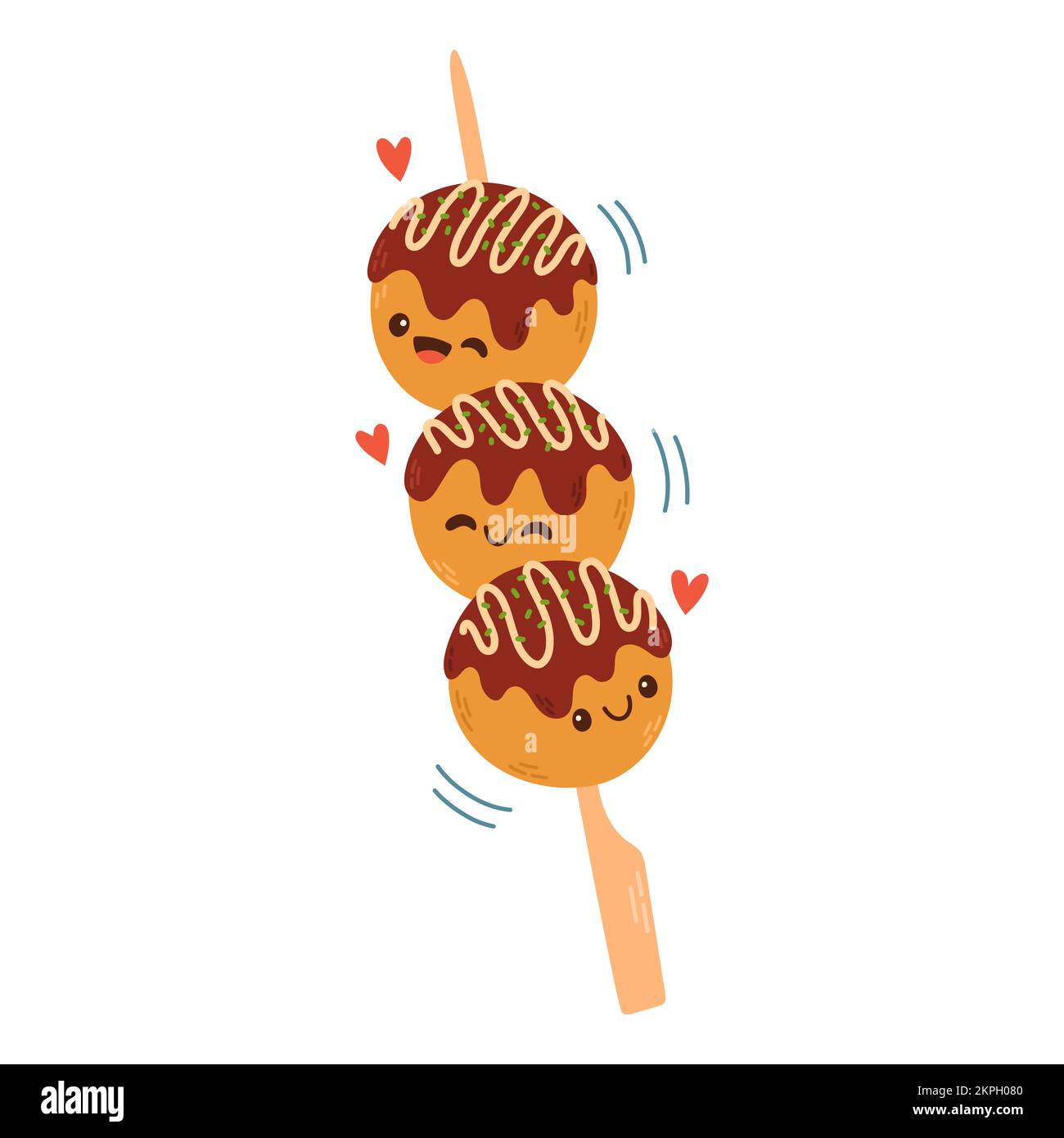 Takoyaki vecteur alimentaire asiatique. Takoyaki mignon sur fond blanc. Espace libre pour le texte. Illustration de Vecteur