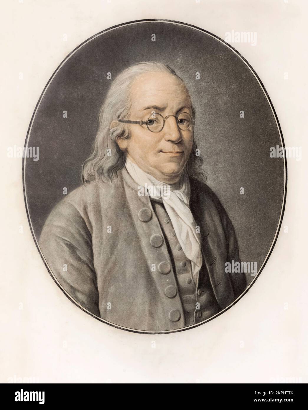 Benjamin Franklin, 1706 - 1790. Homme d'État américain et Père fondateur. Après une impression de Pierre Michel Alix de la peinture de Louis Michel van Loo. Banque D'Images