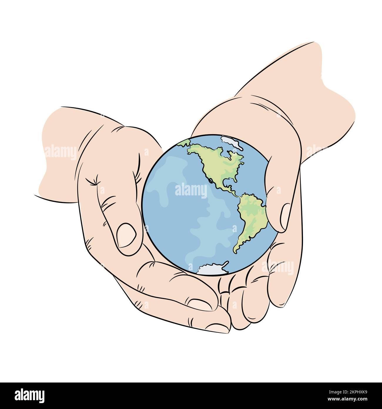 PRENEZ SOIN DE LA NATURE planète Terre comme le globe se trouve dans les mains humaines Ecologie problème bannière dessin clip Art Vector Illustration Set pour l'impression Illustration de Vecteur