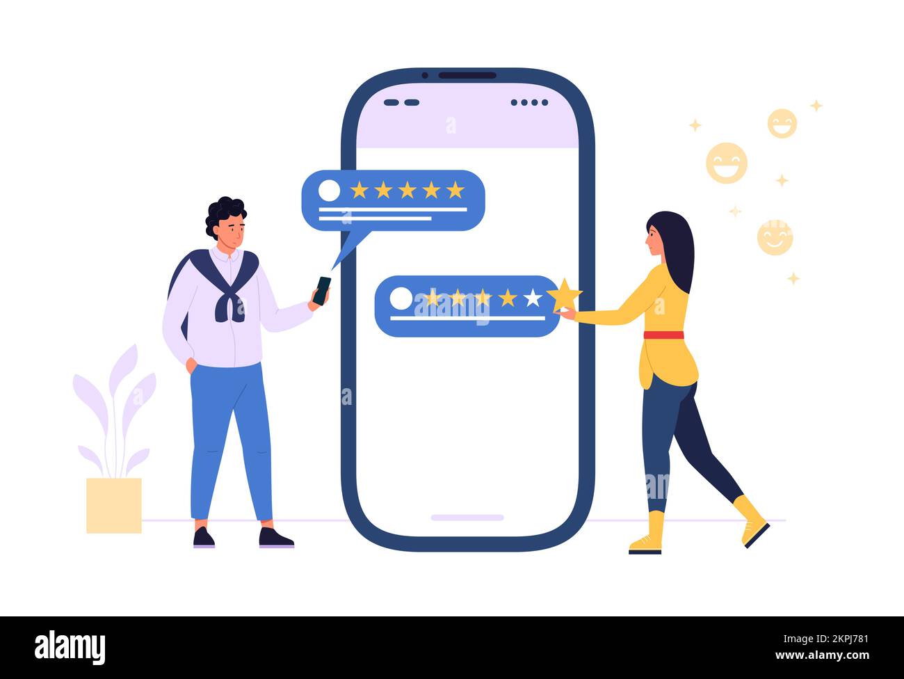 Note du client. Femme et homme donnant des commentaires positifs pour le service. Personnages montrant la satisfaction et évaluant l'application mobile. Remplissage de personnes Illustration de Vecteur Note du client. Femme et homme donnant des commentaires positifs pour le service. Personnages montrant la satisfaction et évaluant l'application mobile. Remplissage de personnes Illustration de Vecteur