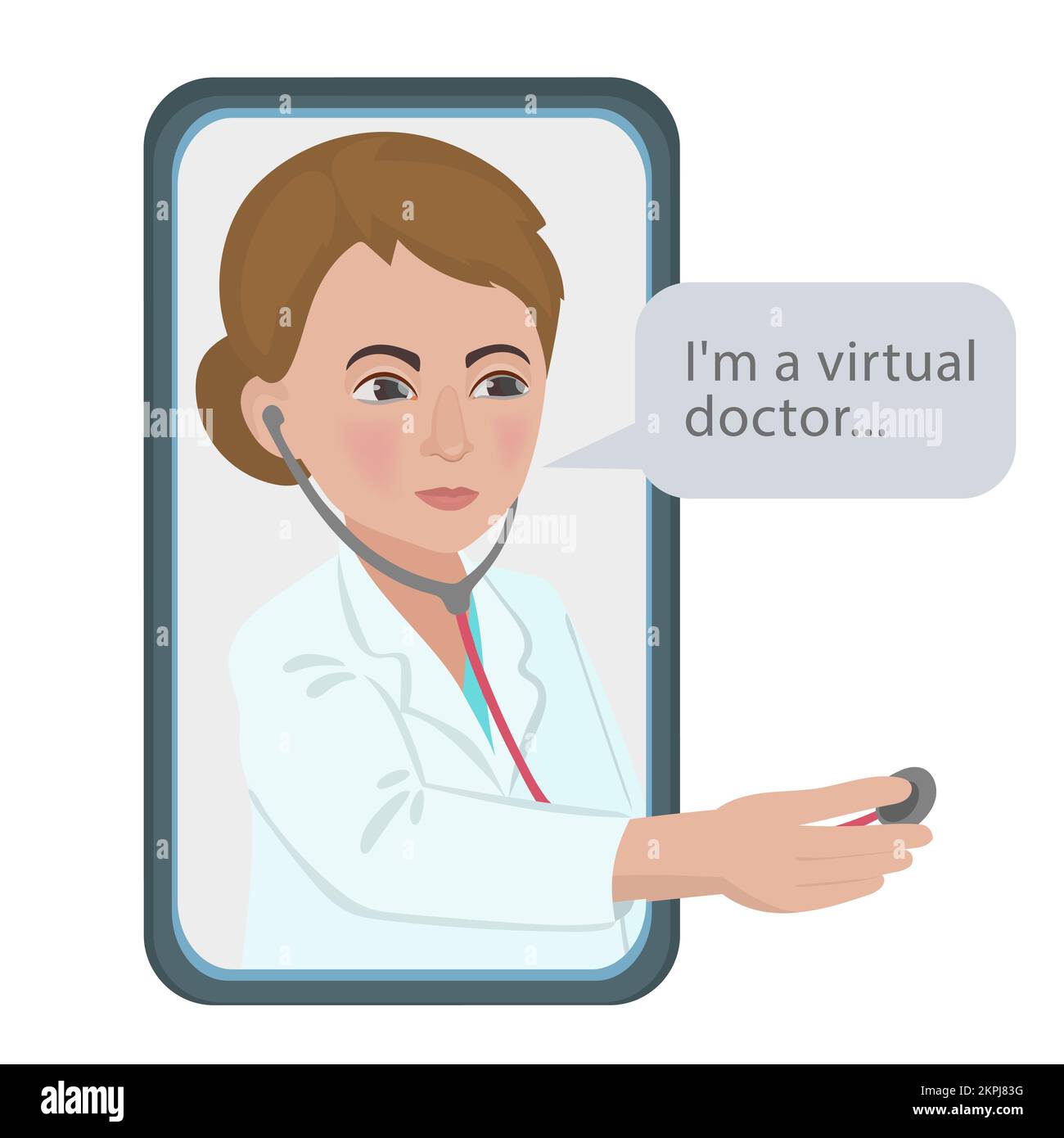 VIRTUAL DOCTOR Woman pratiquant le docteur avec le stéthoscope donne des recommandations aux patients en ligne dans Internet Cartoon clip Art Vector Illustration Set Illustration de Vecteur