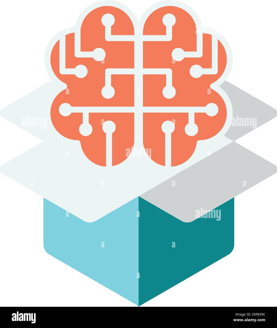 illustration de la boîte et du cerveau dans un style minimal isolé sur l'arrière-plan Illustration de Vecteur