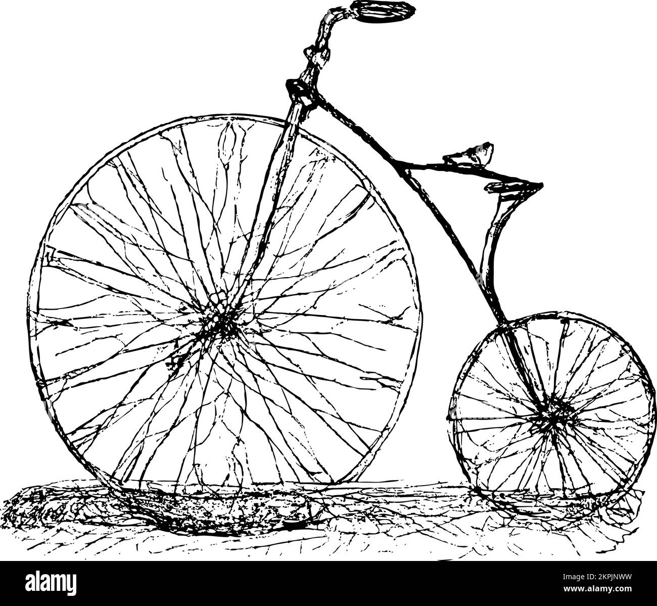 Boneshaker vélo concept de style ancien racines de la création de vélos modernes. Noir et blanc avec vignes et croquis original. Illustration de Vecteur