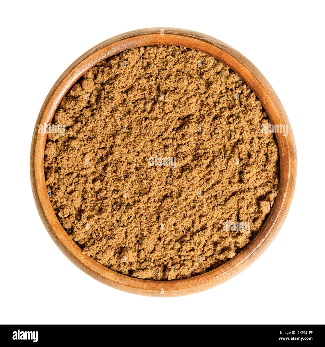 Épice de pain d'épice, dans un bol en bois. Cannelle en poudre, anis étoilé, gingembre, mace, fenouil, cardamome, coriandre, anis, clous de girofle, épices et noix de muscade. Banque D'Images