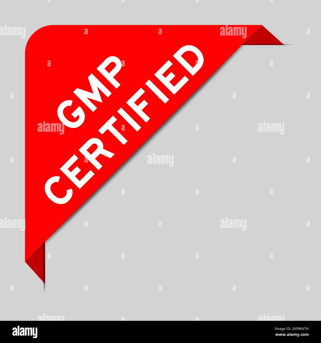Bannière d'étiquette d'angle de couleur rouge avec le mot GMP (bonnes pratiques de fabrication) certifié sur fond gris Illustration de Vecteur