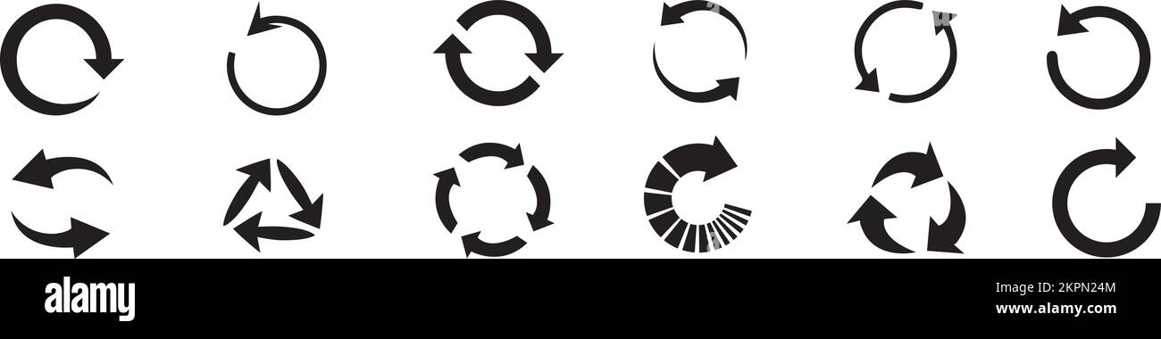 Ensemble d'icônes de rotation - actualisation ou chargement des panneaux sur fond blanc Illustration de Vecteur