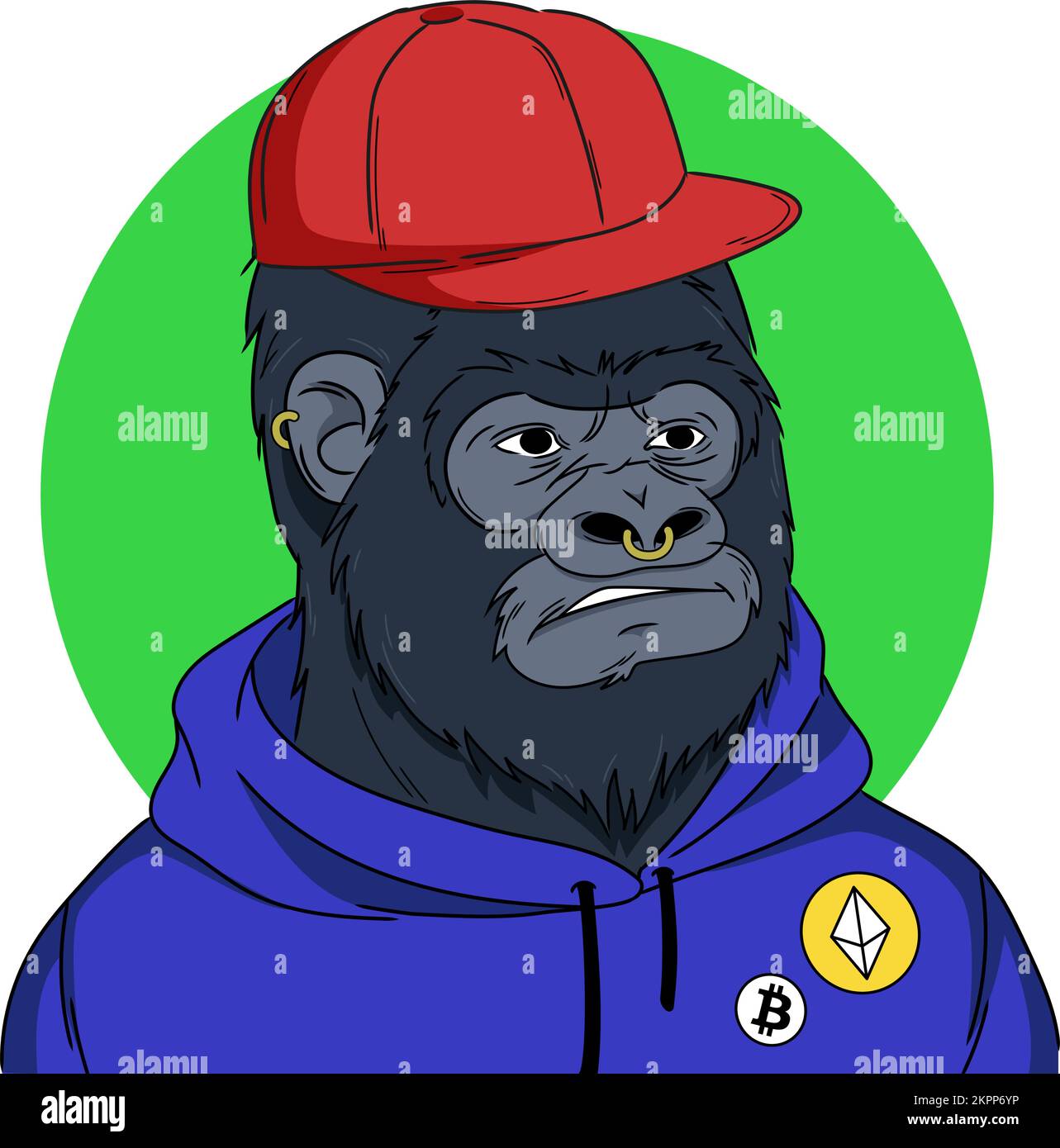 Gorilla crypto fan de sweat à capuche et casquette de baseball. Illustration vectorielle Illustration de Vecteur