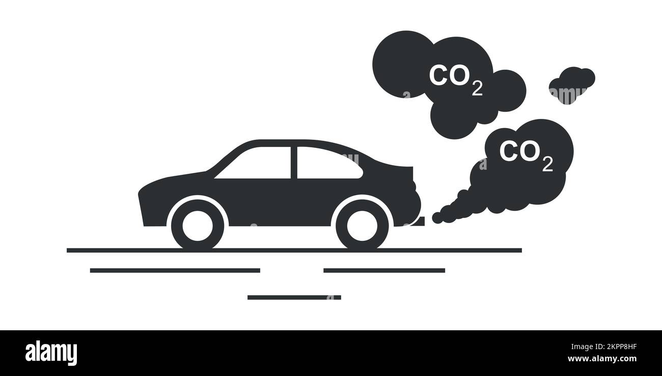 Icône Silhouette noire d'échappement de voiture CO2. Concept de pollution de l'environnement. Illustration vectorielle isolée sur fond blanc. Illustration de Vecteur