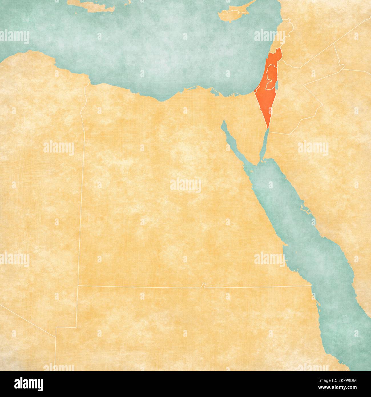 Israël avec la Palestine sur la carte de l'Egypte dans le grunge doux et le style vintage, comme le vieux papier avec aquarelle peinture. Banque D'Images