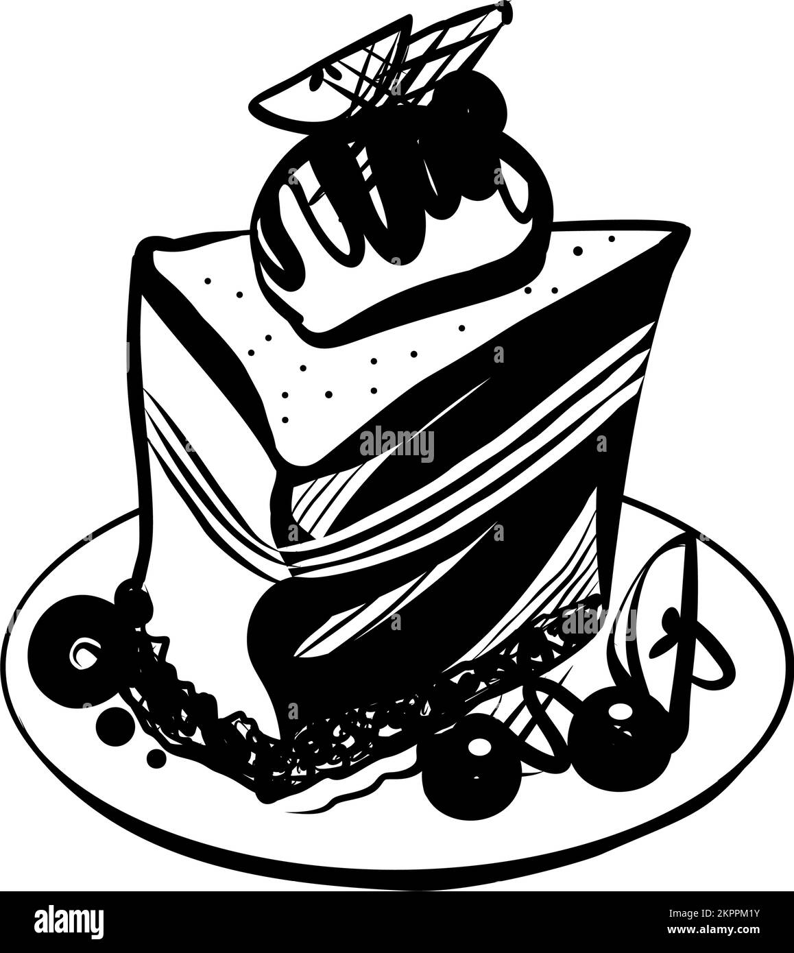 Esquisse dessinée à la main sur fond blanc avec esquisse Vintage de Cake Piece. Idéal pour les bannières, les étiquettes et les affiches Illustration de Vecteur