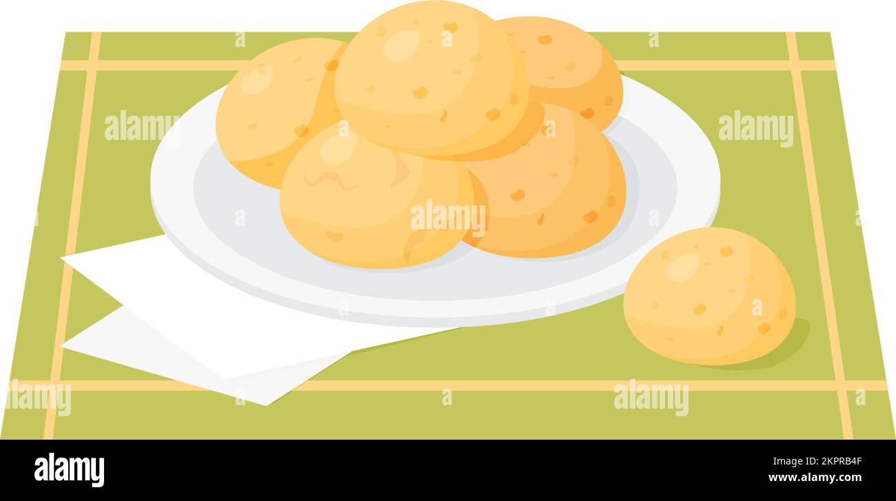 Pain au fromage brésilien. En-cas et petit-déjeuner populaires. Recette traditionnelle brésilienne. Petit pain ou fromage - Pao de queijo. Illustration vectorielle de la Illustration de Vecteur