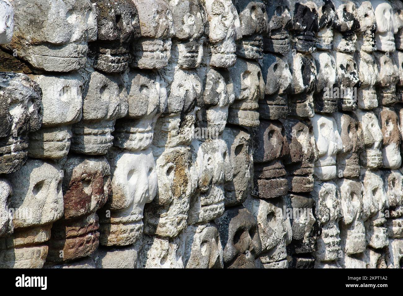 Fragment du Grand Temple (Templo Mayor). Porte-crâne. Détail des ruines aztèques anciennes. Photo de voyage. Structure des vieux murs. Mexico. (1) Banque D'Images