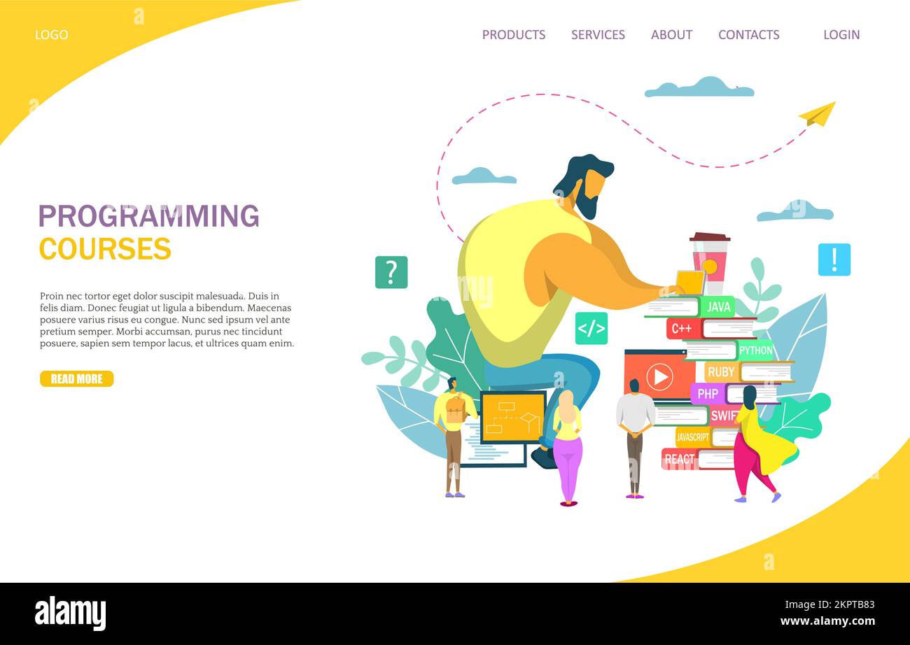 Modèle de conception de page d'arrivée de site Web vectoriel de cours de programmation Illustration de Vecteur