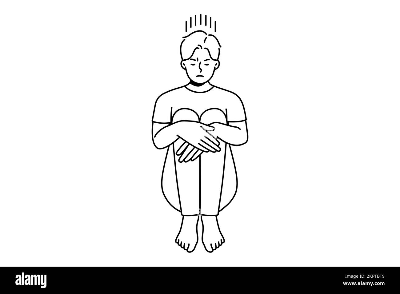Un jeune homme malheureux assis sur le sol souffre de solitude ou de dépression. Contrarié triste gars lutte de solitude ou de mauvaise humeur. Illustration vectorielle. Illustration de Vecteur