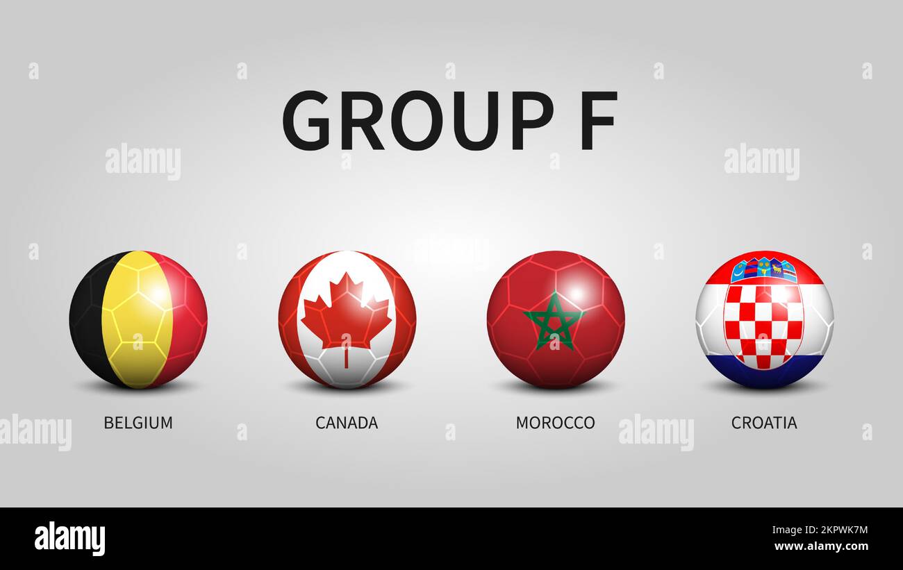 Qatar tournoi de la coupe du monde de football de la fifa 2022 . Groupe F étages . Football avec drapeau de pays . Vecteur . Illustration de Vecteur