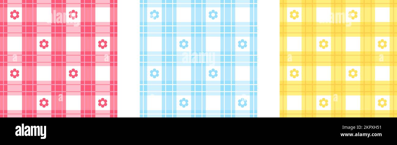 Fleur de Vichy. Motif fleurs à carreaux écossais ou toile à huile pour pique-nique, foulard pastel à imprimé géométrique abstrait, nappe vichy adorable motif fleuri illustration vectorielle de Vichy floral Illustration de Vecteur