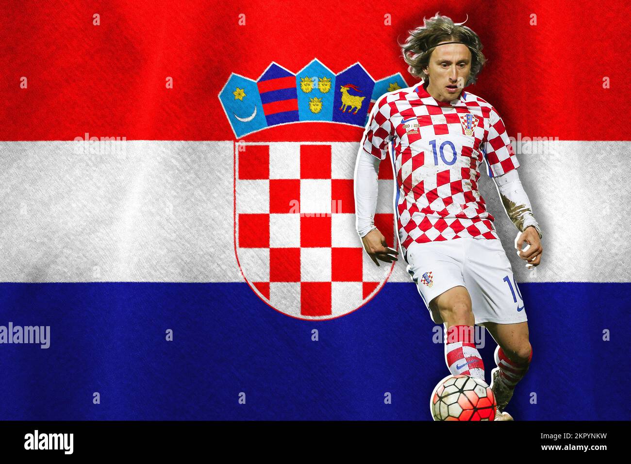 Luka Modrić et le drapeau croate Banque D'Images