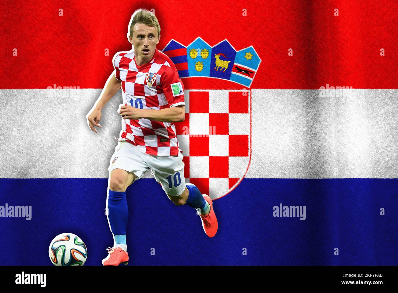 Luka Modrić et le drapeau croate Banque D'Images