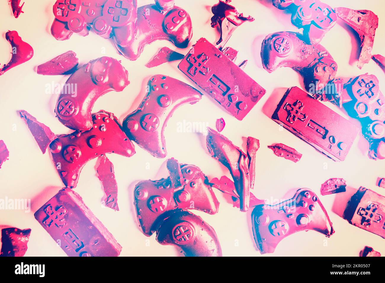 Pop art diffusion de la gloire du jeu rétro avec des gamepads sugarcraft des concours de bonbons de console Banque D'Images