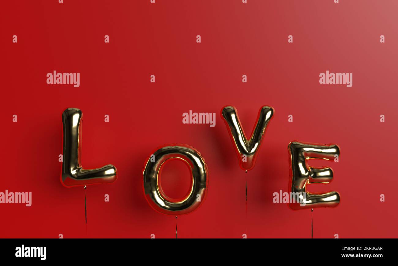Amour Golden texte police ballon hélium jaune couleur rouge rose orange couleur fond symbole décoration heureux Valentin 14 quatorze février mariage eng Banque D'Images