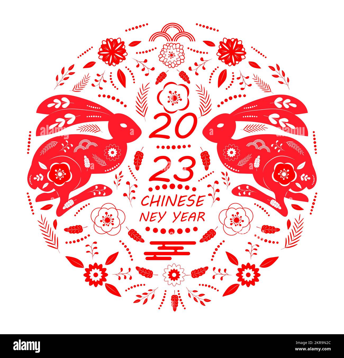 Nouvel an chinois 2023. Lapins de Noël rouges. Symbole de la nouvelle année selon l'est Illustration de Vecteur