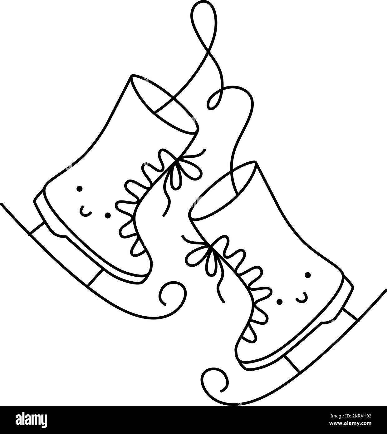 Main tiré Noël deux mignon heureux amant hiver patins à monoline. Couple pour la Saint-Valentin et design. Illustration de Noël joyeux et de la bonne année pour Illustration de Vecteur