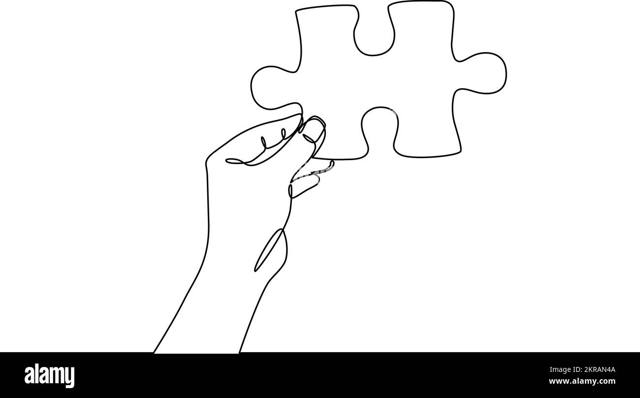 Mains tenant des pièces de puzzle illustration continue de vecteur de ligne. Offrir des solutions, des conseils, de la collaboration, résoudre des problèmes et collaborer ensemble Illustration de Vecteur