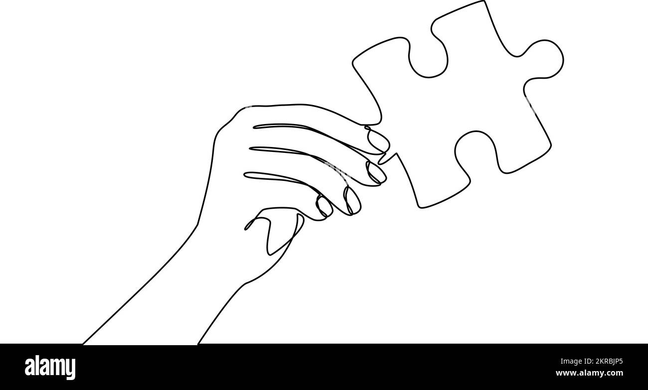 Mains tenant des pièces de puzzle illustration continue de vecteur de ligne. Offrir des solutions, des conseils, de la collaboration, résoudre des problèmes et collaborer ensemble Illustration de Vecteur
