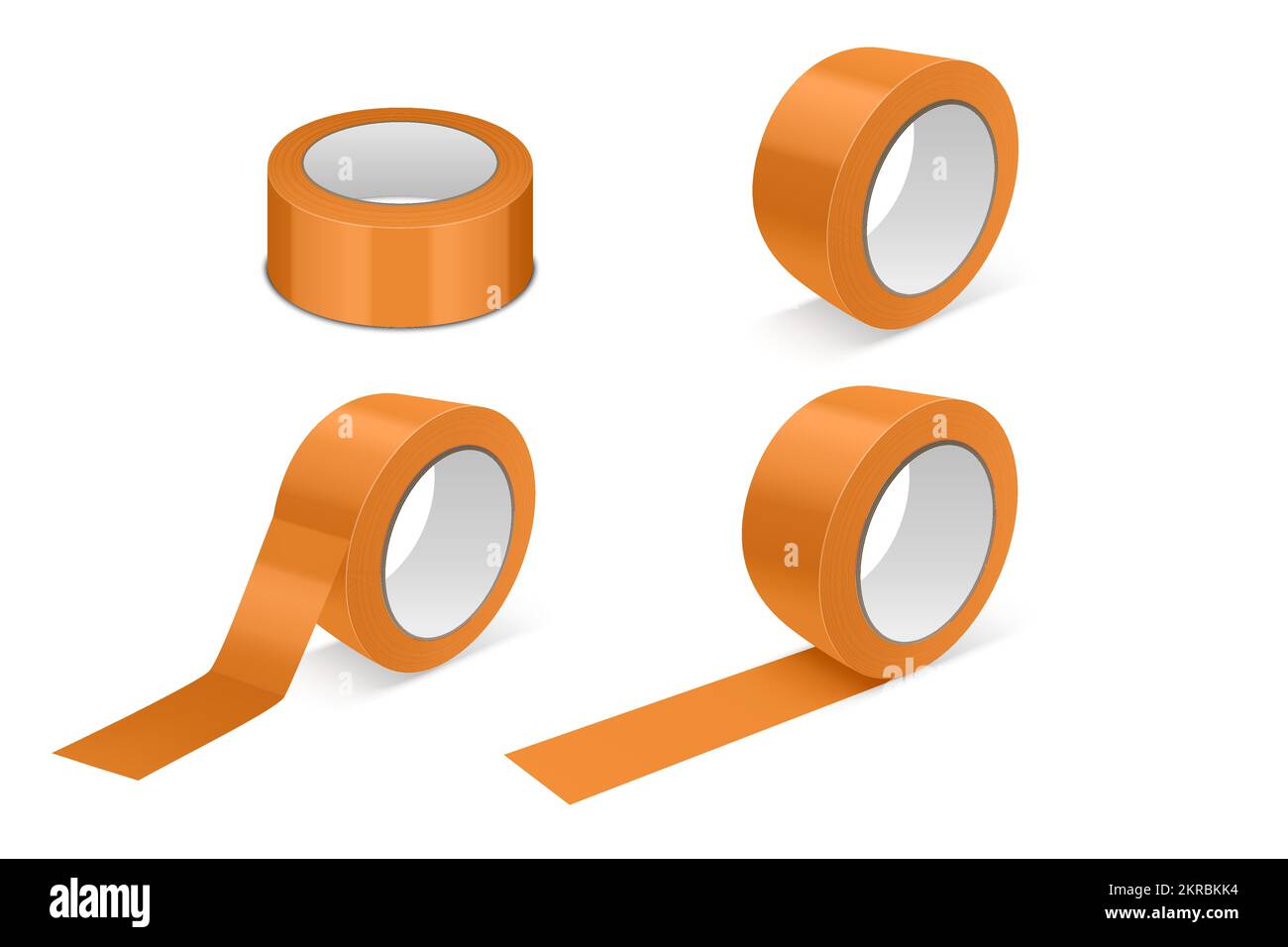 Vector 3D Realistic Glossy Orange Tape Roll Icon Set, maquette de gros plan isolée sur fond blanc. Modèle de conception du rouleau de ruban adhésif d'emballage ou Illustration de Vecteur