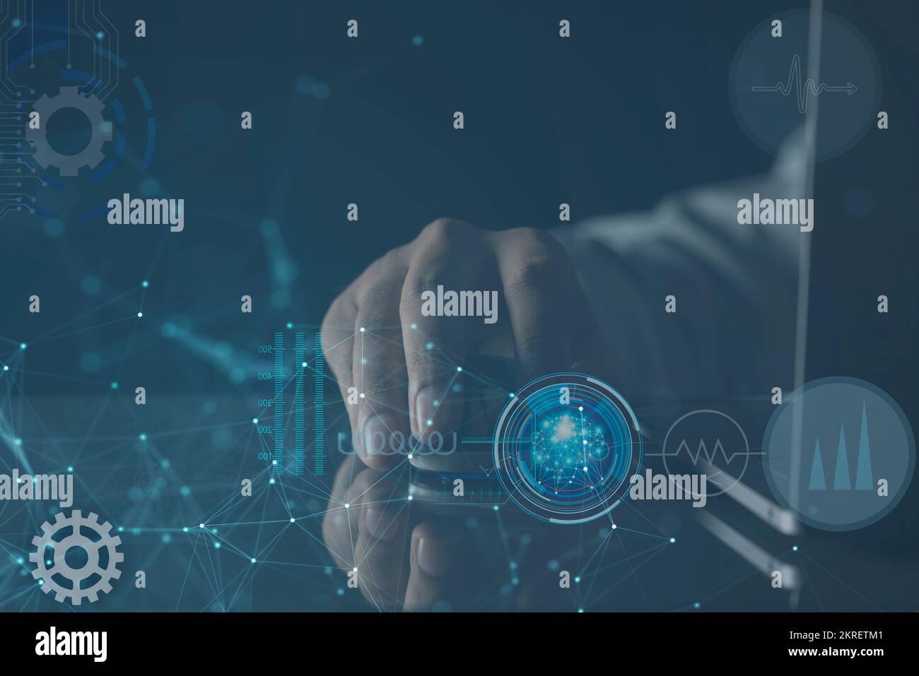 Ingénieur logiciel codant sur ordinateur portable avec interface de technologie d'innovation Banque D'Images