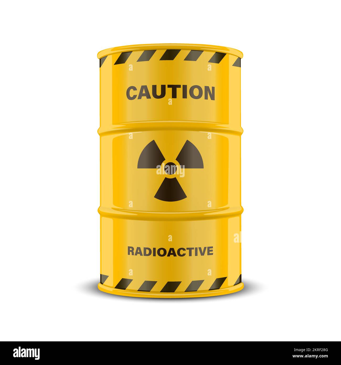 Vector 3D cylindre jaune réaliste, danger liquide. Attention, radioactive, matières chimiques dangereuses, pollution toxique, danger baril avec signe nucléaire Illustration de Vecteur