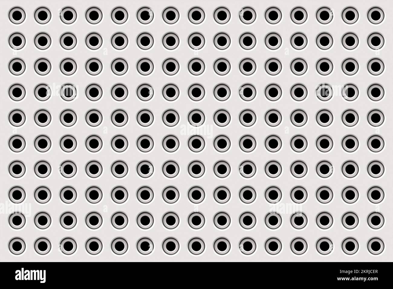 Texture d'un mur à grille métallique blanc, surface en plastique blanc avec texture de motif de trous ronds, arrière-plan de motif abstrait, rendu 3D Banque D'Images