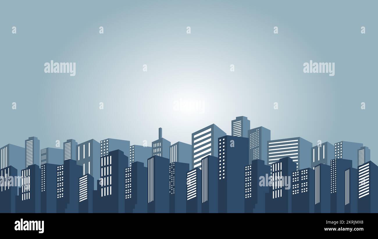 Bâtiment moderne de la ville avec beaucoup de bâtiments élevés et des centres commerciaux. Illustration City Vector Illustration de Vecteur