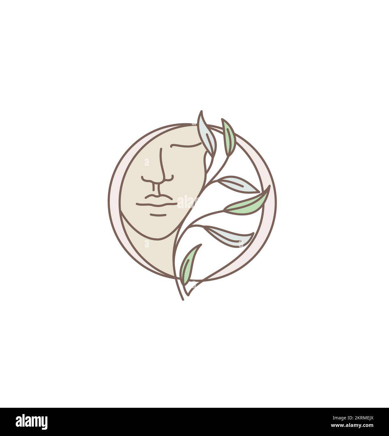 Belle femme face avec les feuilles. Beauté, logo spa Illustration de Vecteur