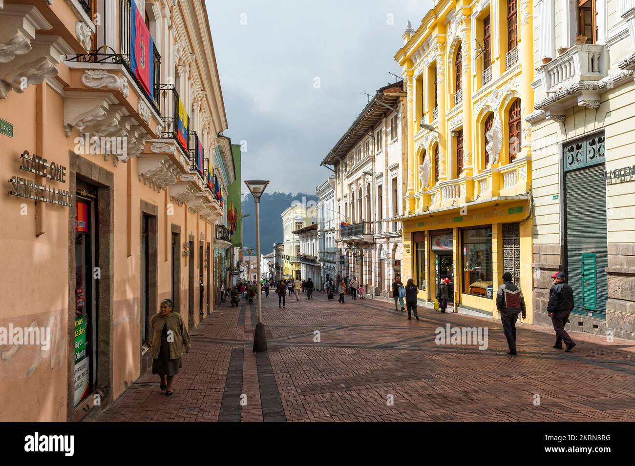 Centre historique de Quito, rue Algodon, province de Pichincha, Équateur Banque D'Images