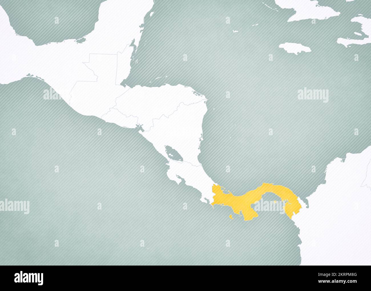 Panama sur la carte de l'Amérique centrale avec un arrière-plan vintage à rayures douces. Banque D'Images